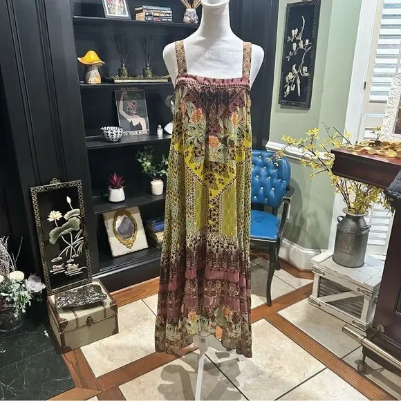 Anthropologie Lovett Tiered Maxi Botanical Dress Size Small Small